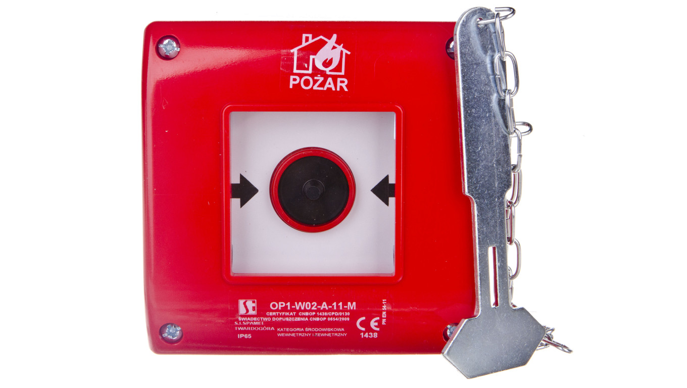 OP1-W02-A11-M Przycisk ppoż. podtynkowy 1Z 1R czerwony z młotkiem OP1-W02-A-11-M