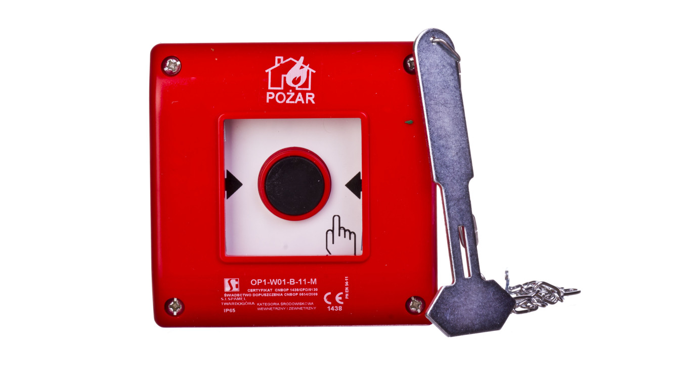 OP1-W01-B11-M Przycisk ppoż. natynkowy 1Z 1R czerwony z młotkiem OP1-W01-B11-M