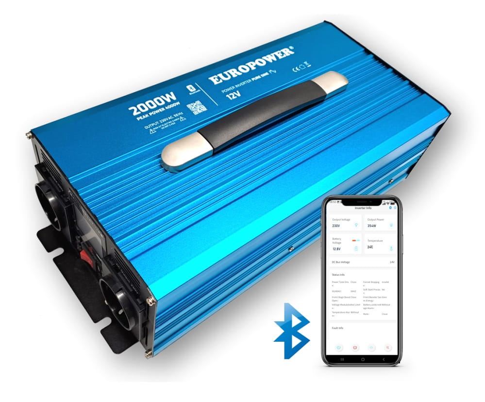 INV/12/2000/PS/S/B Przetwornica czysty sinus 2000W-12VDC, Bluetooth