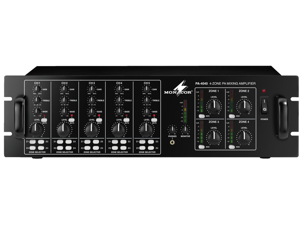PA-4040 4-strefowy wzmacniacz miksujący, mono, do profesjonalnych zastosowań np. w systemach PA i multi-room