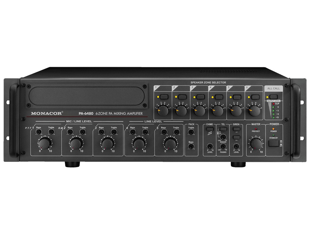 PA-6480 6-strefowe wzmacniacze miksujące PA, mono