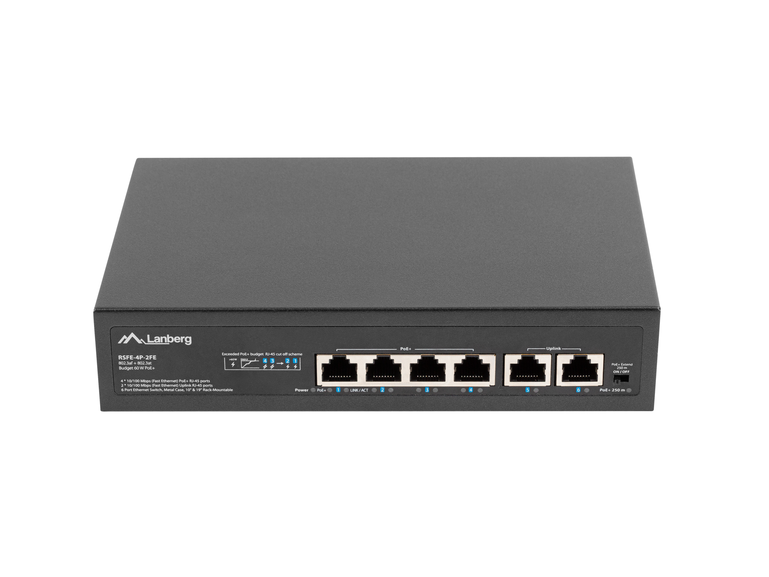 RSFE-4P-2FE-60 Switch PoE 6 portowy (4xPoE), rack 10" i 19"