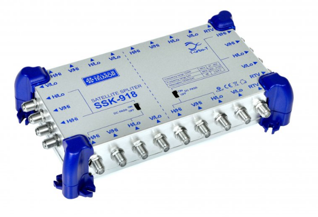 SSK-918 Rozgałęźnik, 2x4-wejścia SAT (2xQuattro) + 1-wejście RTV, TELMOR