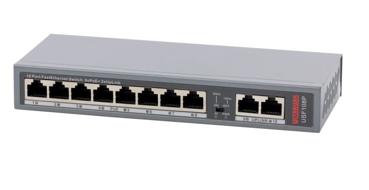 USF108P Ultralink FastEthernet Switch, 8xPoE+, 2xUpLink