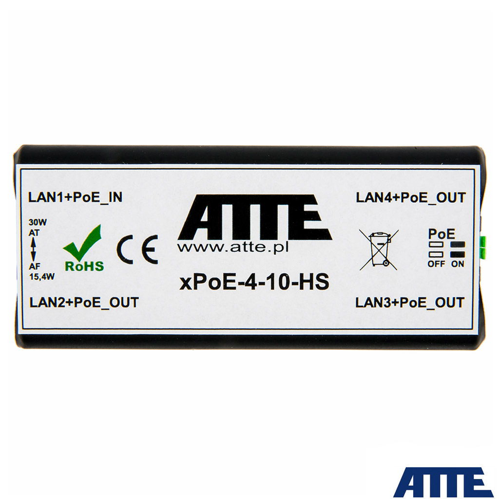 XPOE-4-11-HS Extender, switch PoE, 4 porty 10/100Mbps (1xPoE IN 802.3at/af + 3xPoE OUT)